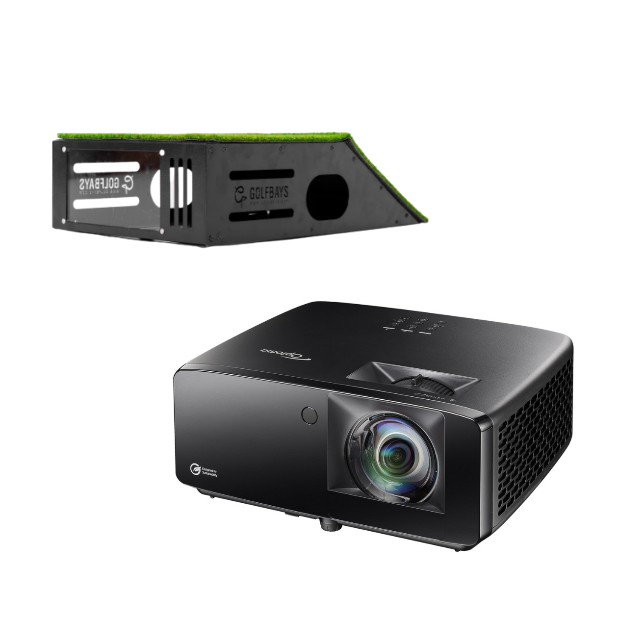 Optoma UHZ36STe 4K UHD golfsimulatorprojektor + golvmonteringskåpa